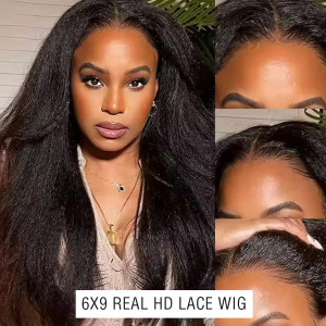Undetectable Invisible  9X6 HD Lace Closure Wigs Brazilian kinky straight Virgin Human Hair Real HD Lace(D06)